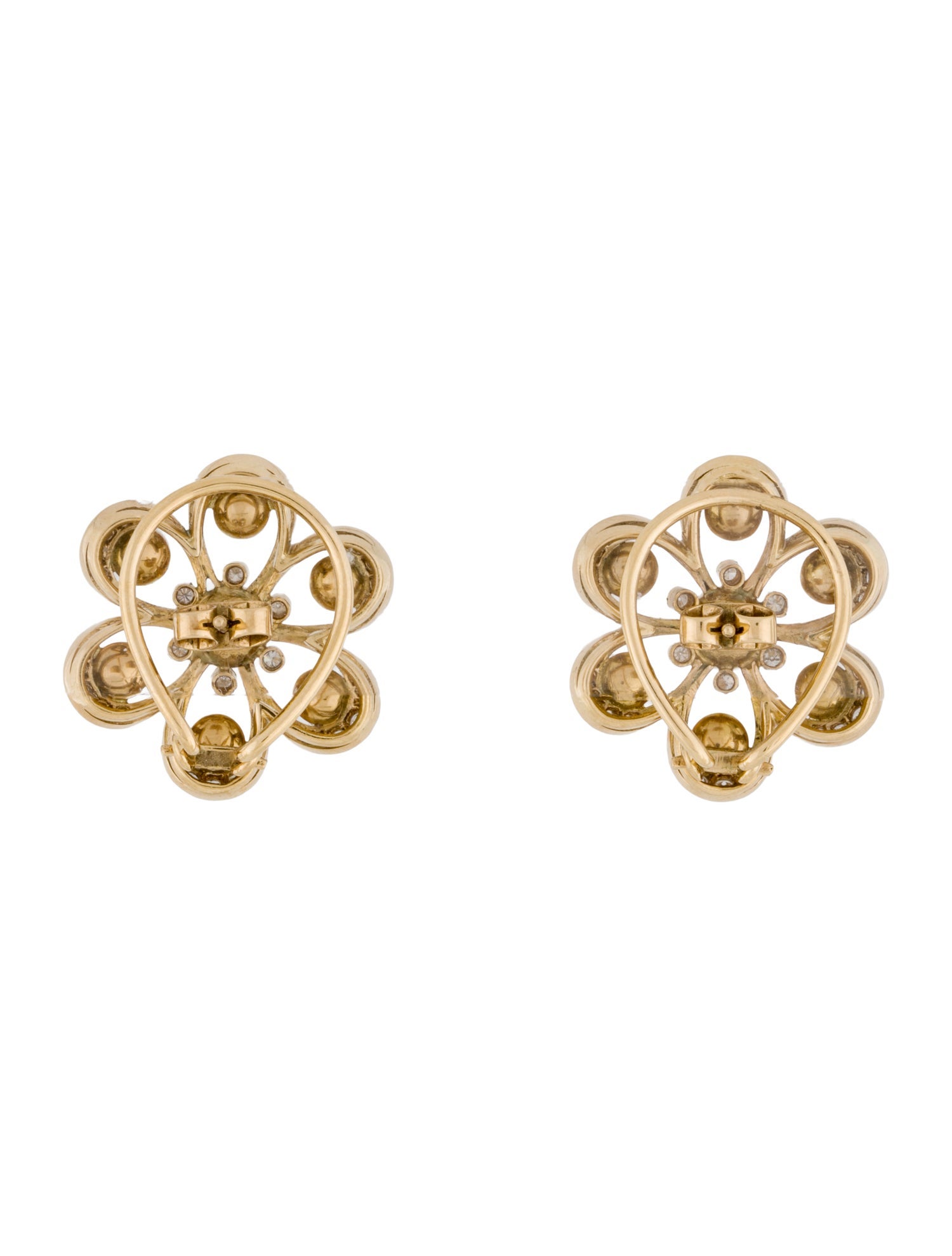 Earrings 18K Pearl & Diamond Flower Earclips